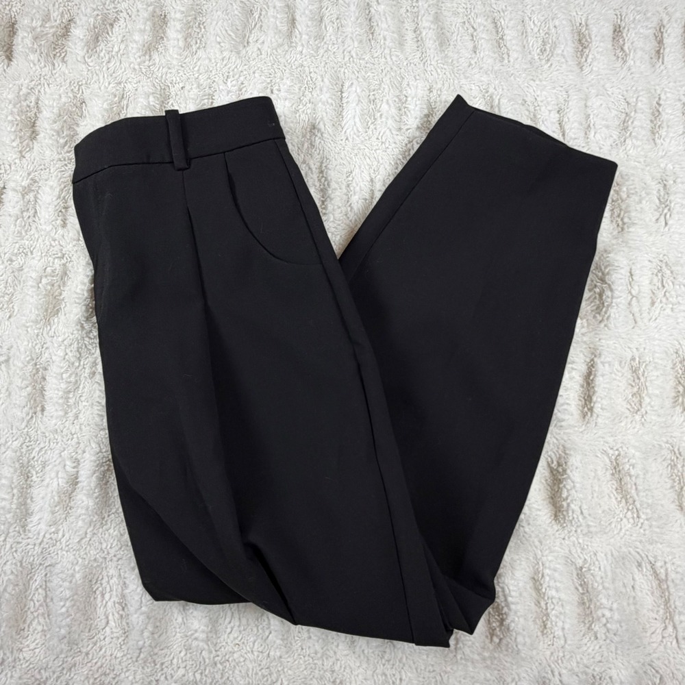 Zara Womens Black High Waisted Pleated Tapered Ankle Trousers Size Small